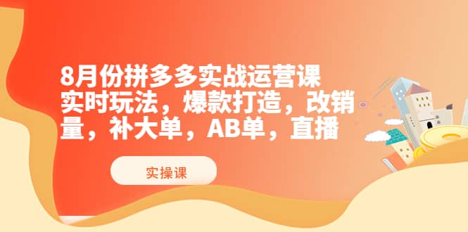 8月份拼多多实战运营课，实时玩法，爆款打造，改销量，补大单，AB单，直播-有渔有礼