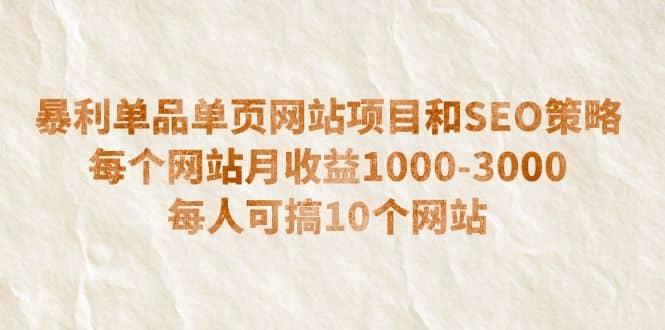 暴利单品单页网站项目和SEO策略 每个网站月收益1000-3000 每人可搞10个-有渔有礼