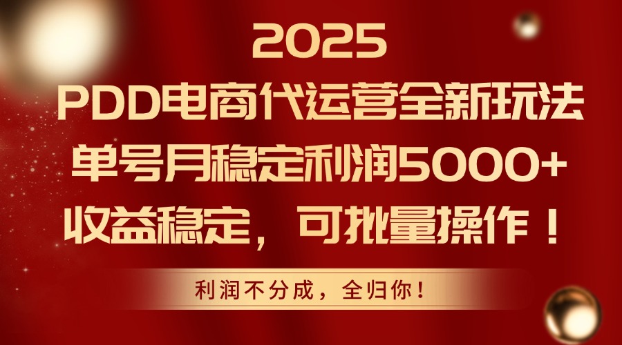 2025 PDD电商代运营全新玩法，单号月稳定利润5000+，收益稳定，可批量操作！-有渔有礼