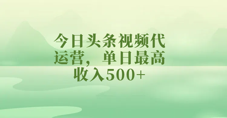 今日头条视频代运营，单日最高收入500+-有渔有礼