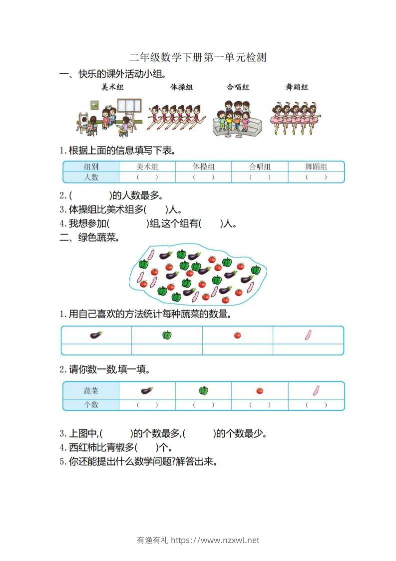 二（下）人教版数学第一单元检测卷.2-有渔有礼