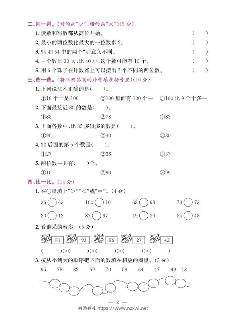 图片[2]-一年级数学下册期末五大专项复习测试卷-有渔有礼