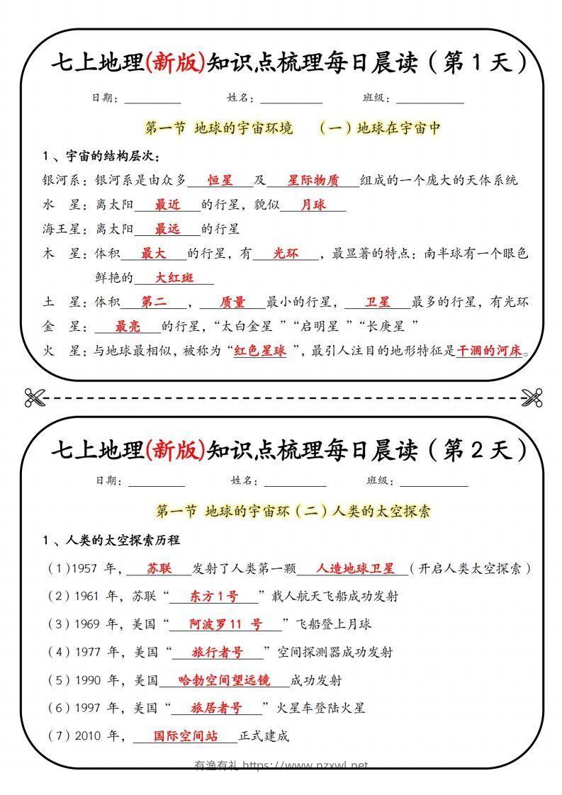 七上地理(新版)知识点梳理每日打卡（第1天）-有渔有礼