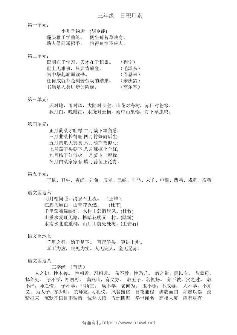 三年级上册语文日积月累-有渔有礼