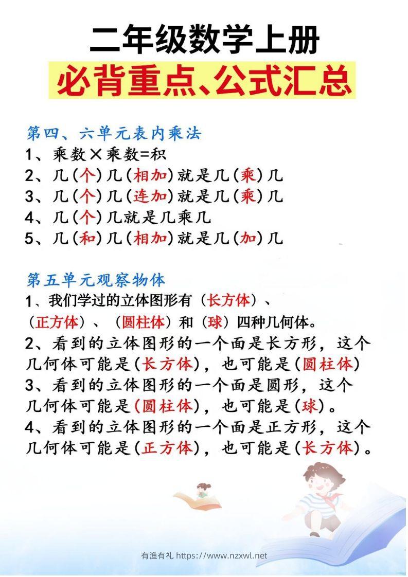 图片[3]-二上数学必背重点知识汇总精编人教版-有渔有礼