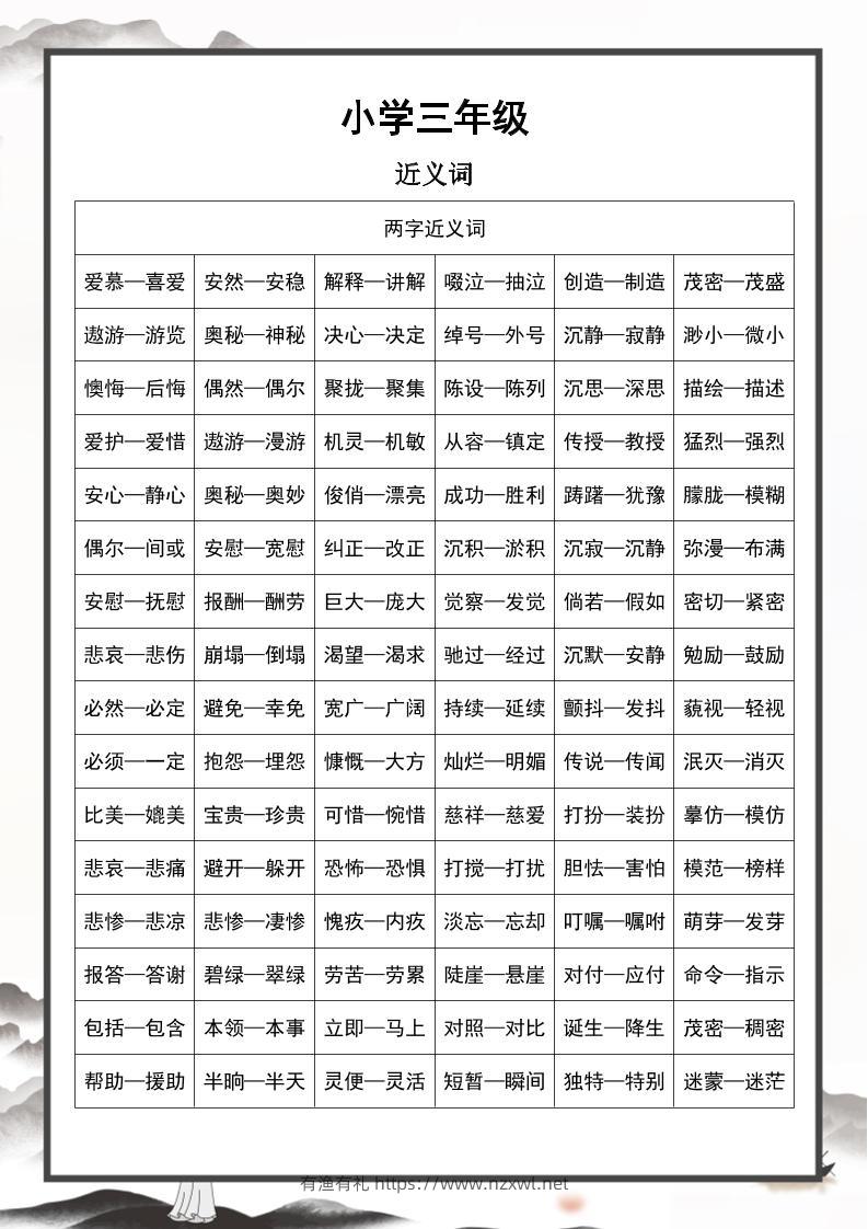 三上语文-近义词和反义词汇总-有渔有礼