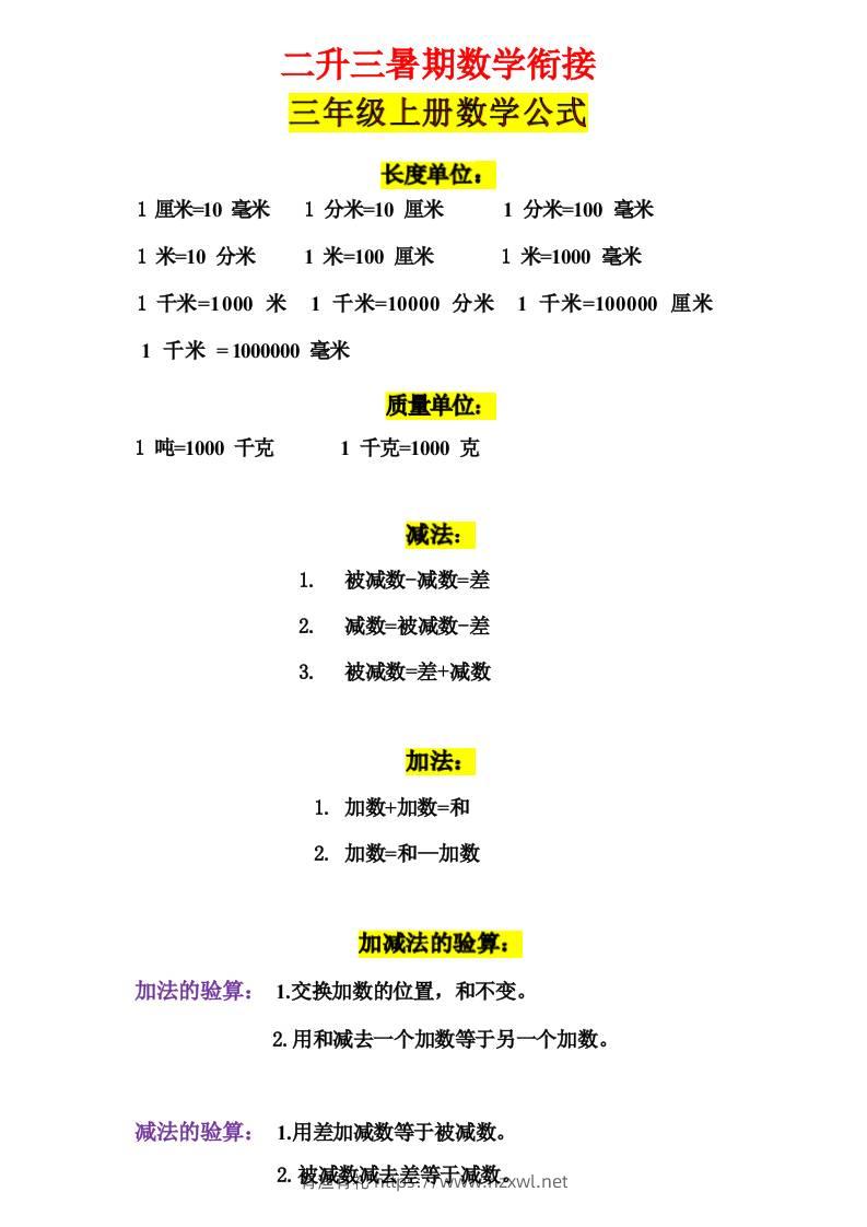 三年级上册数学公式-有渔有礼