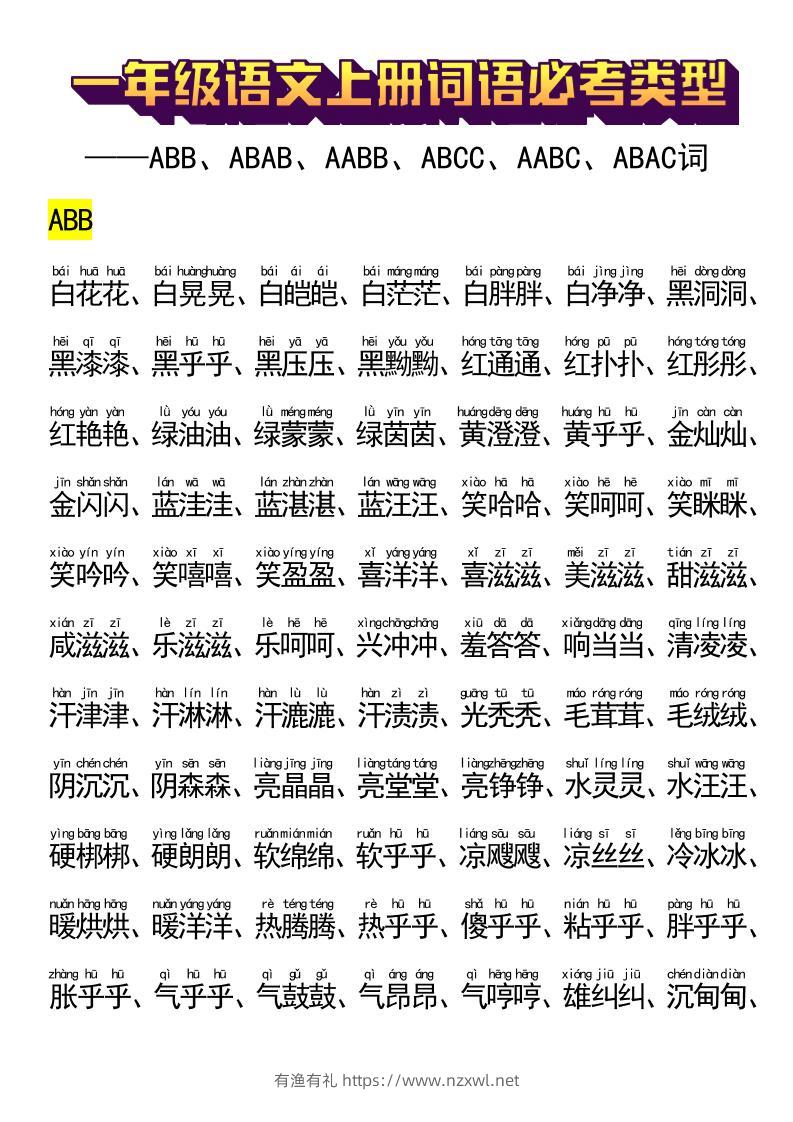 一年级语文上册词语必考类型-有渔有礼