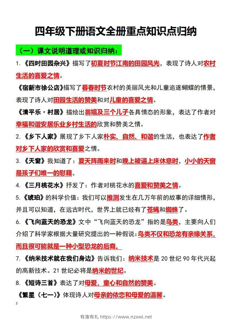 图片[2]-四年级语文下册知识点归纳总复习-有渔有礼