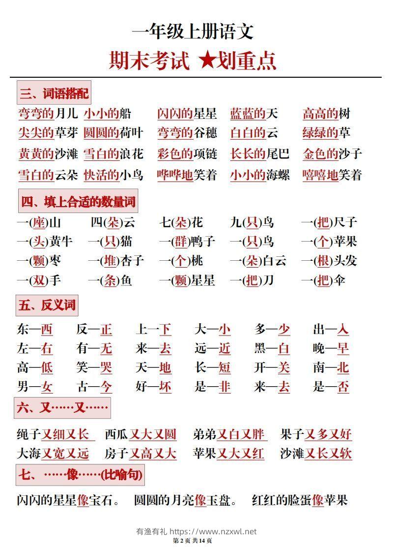 图片[2]-一年级上册语文期末考试划重点-有渔有礼