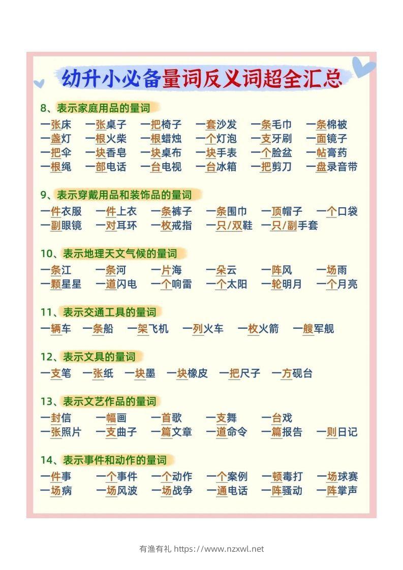 图片[2]-幼小衔接必备量词反义词汇总-有渔有礼