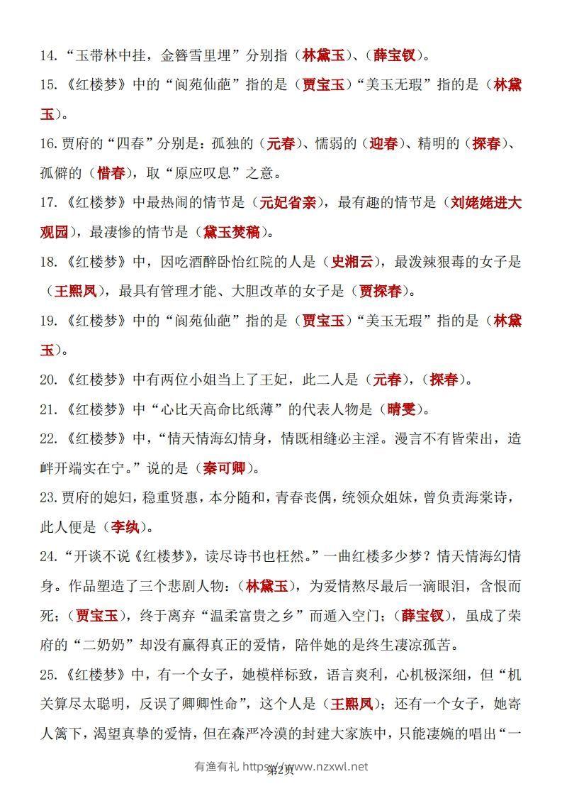 图片[2]-四大名著知识点汇总之《红楼梦》-有渔有礼