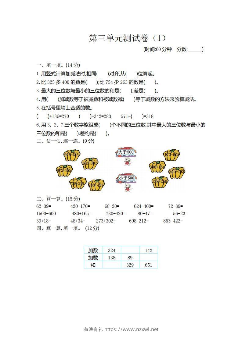 二（下）青岛版数学第三单元检测卷.1（54制）-有渔有礼