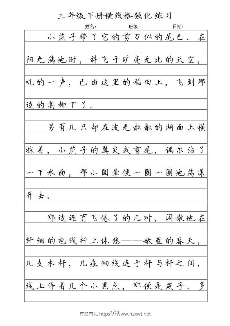 图片[2]-三年级语文下册横线格（部编版）-有渔有礼