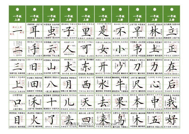 一年级上册语文同步精讲字卡（共6页）-有渔有礼