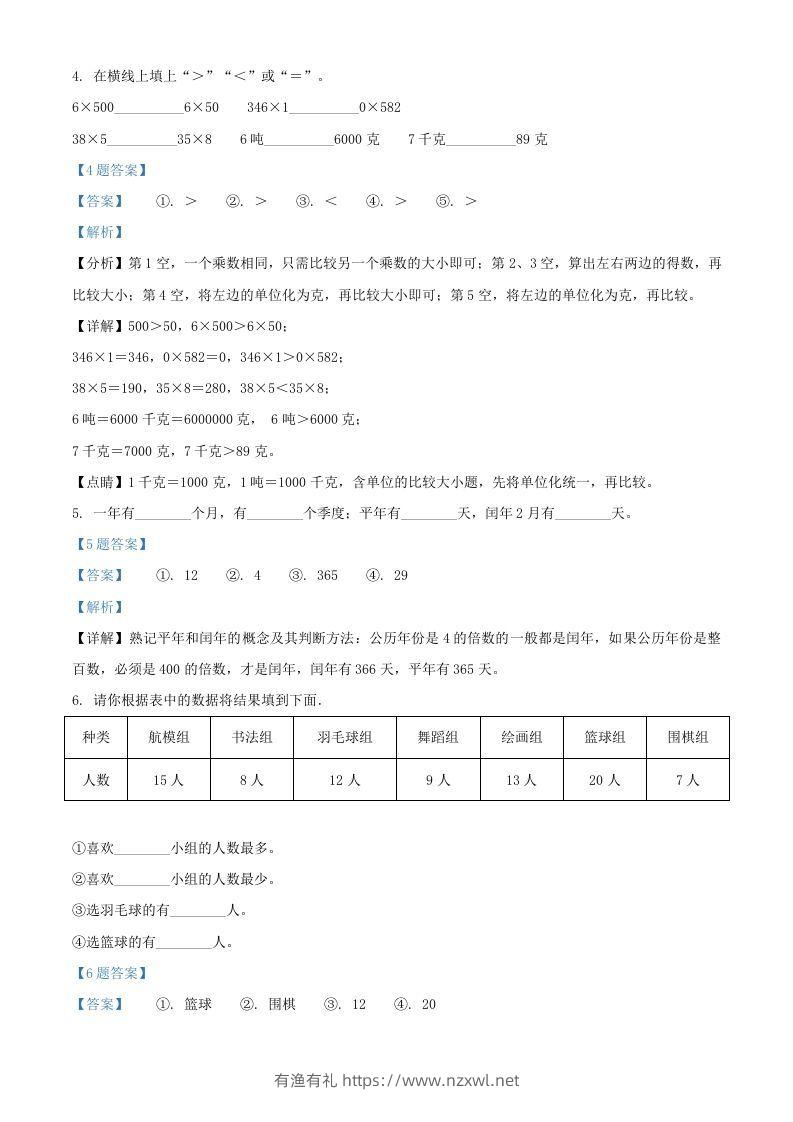 图片[3]-2020-2021年江苏苏州市吴江区苏教版三年级下册期末数学试卷及答案(Word版)-有渔有礼