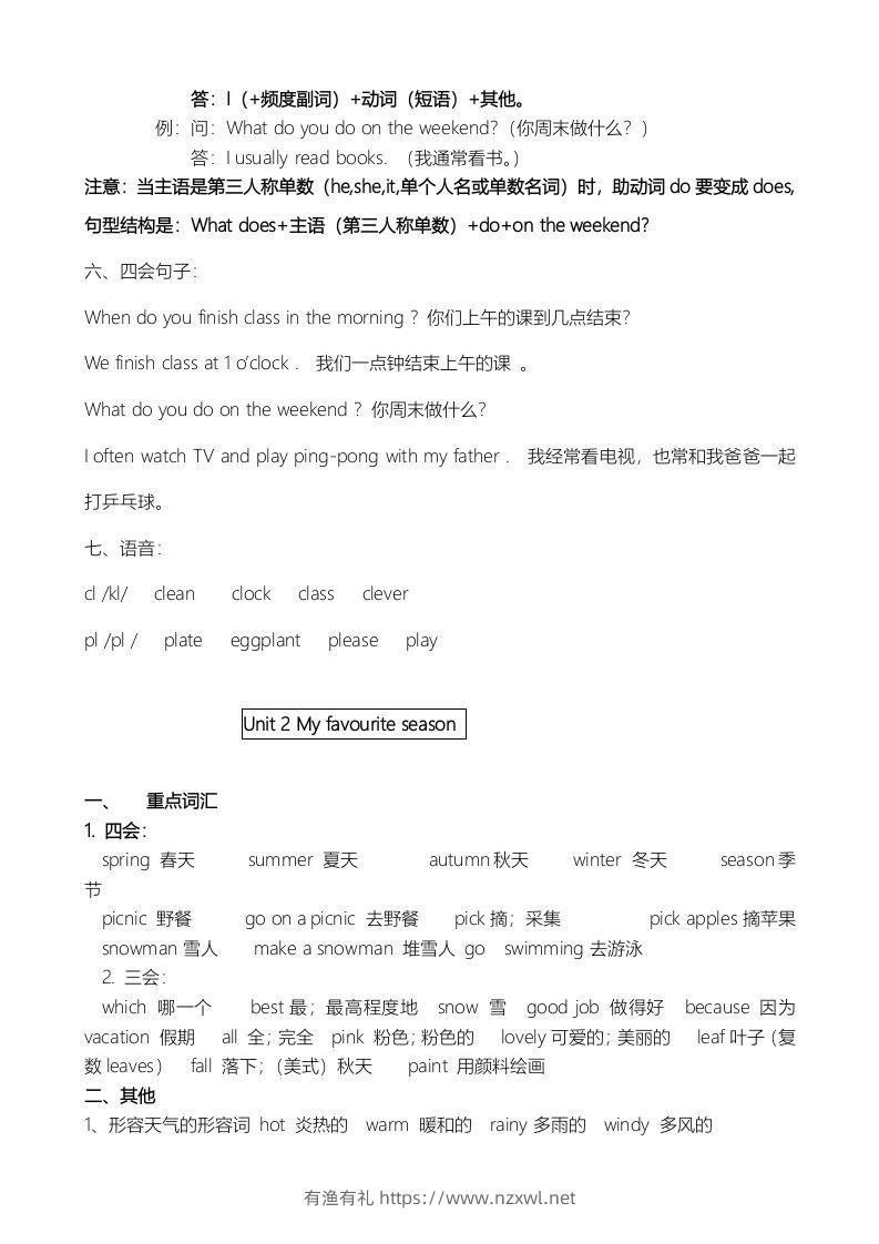 图片[2]-五年级英语下册单元知识点（人教PEP版）-有渔有礼