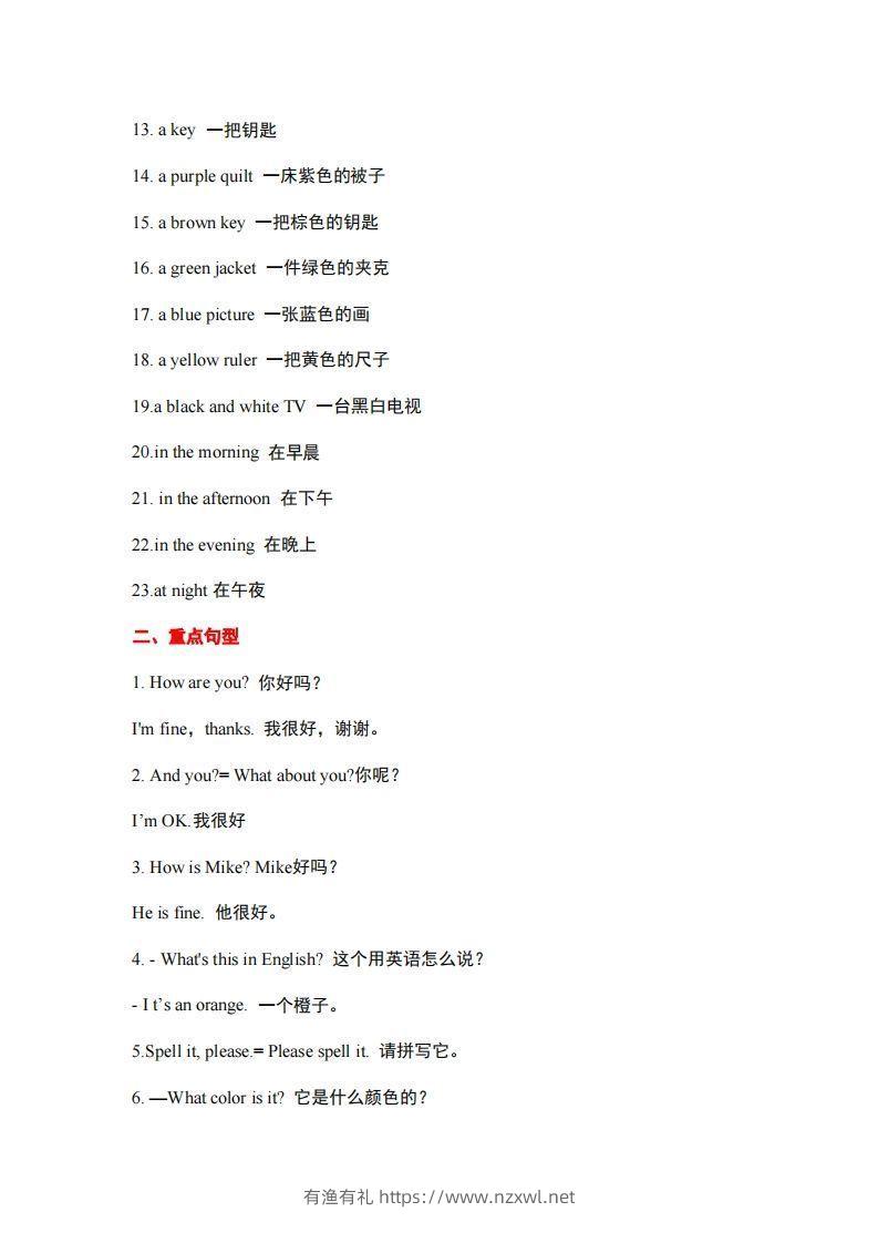 图片[2]-10.人教版英语七年级上册重点短语和句型-有渔有礼