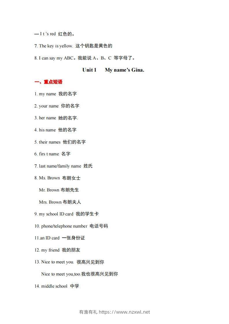 图片[3]-10.人教版英语七年级上册重点短语和句型-有渔有礼