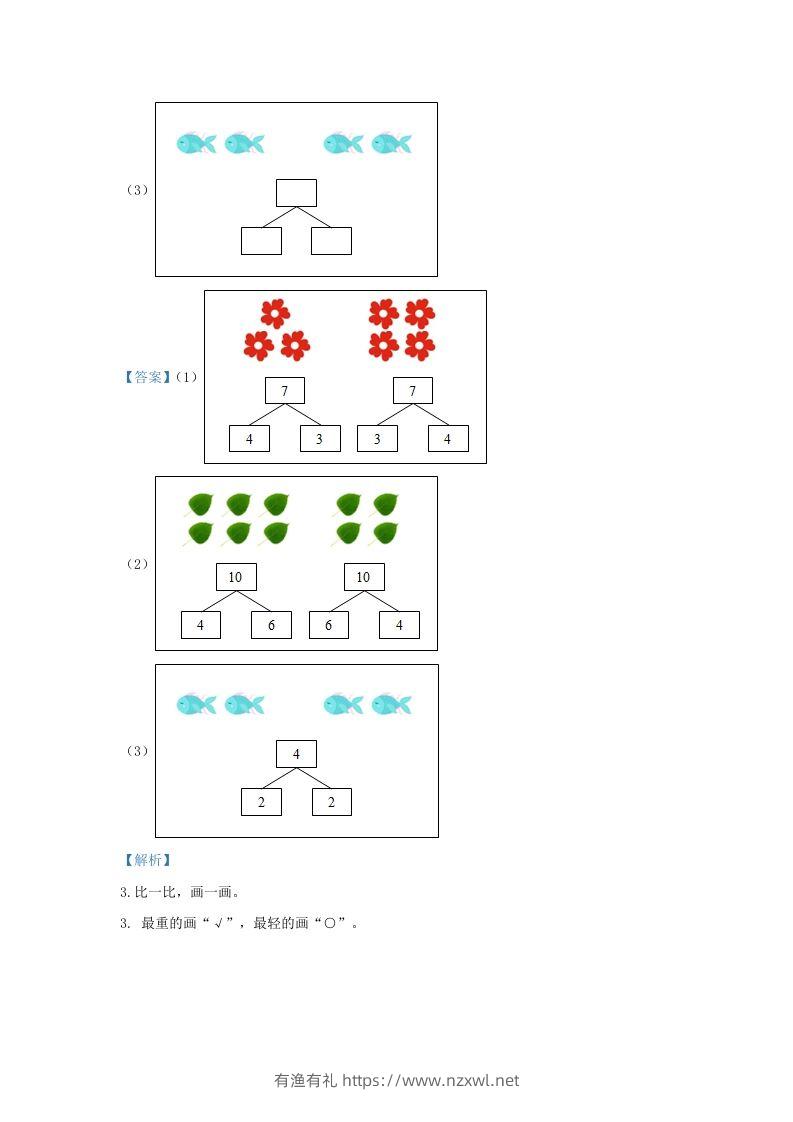 图片[2]-2020-2021学年江苏省南京市鼓楼区一年级上册数学期中试题及答案(Word版)-有渔有礼
