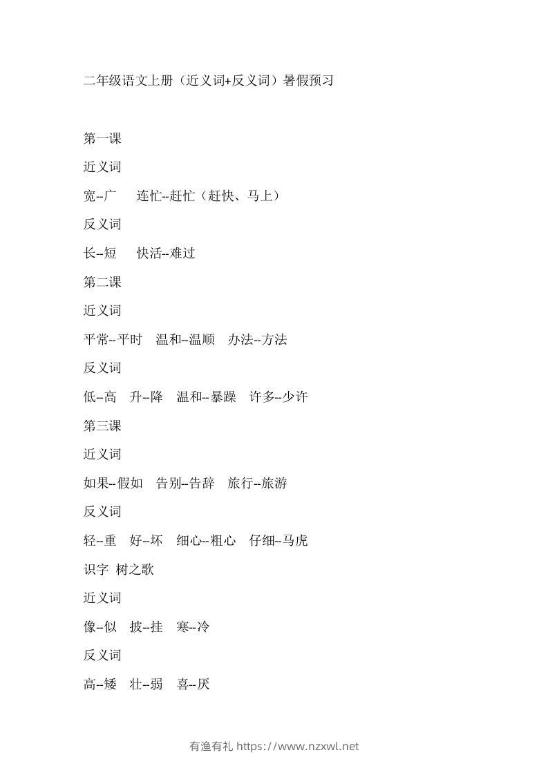 二上语文近反义词汇总-有渔有礼