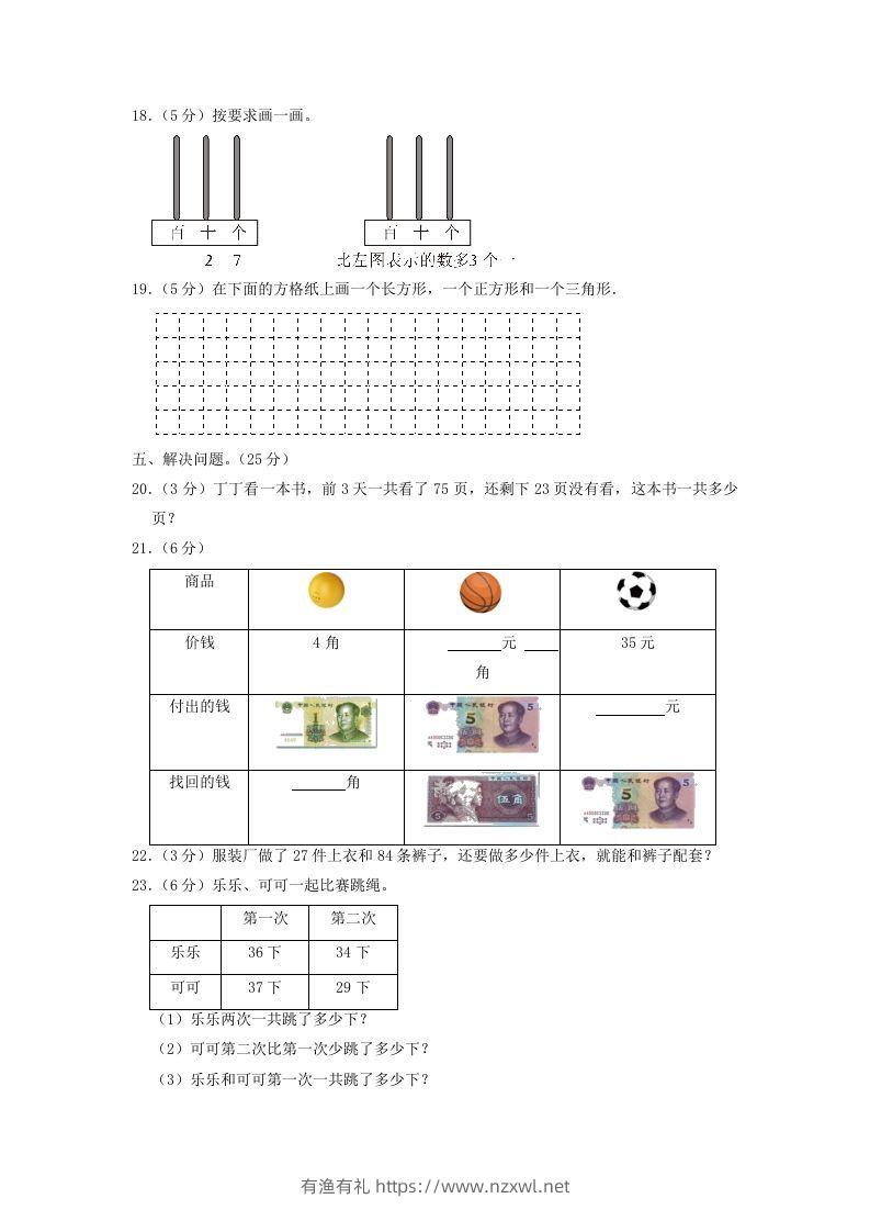 图片[3]-2021-2022学年江苏省苏州市太仓市一年级下学期数学期末试题及答案(Word版)-有渔有礼
