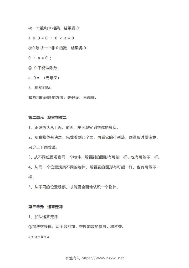 图片[3]-数学四年级下册必背知识点汇总-有渔有礼