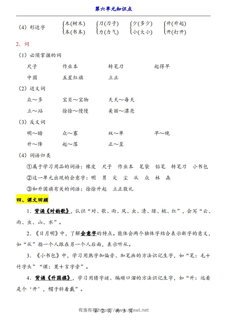 图片[2]-【24新教材】一上语文第6单元知识点梳理-有渔有礼