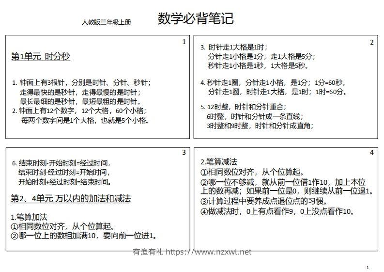 【人教三年级】数学上册必背笔记-有渔有礼