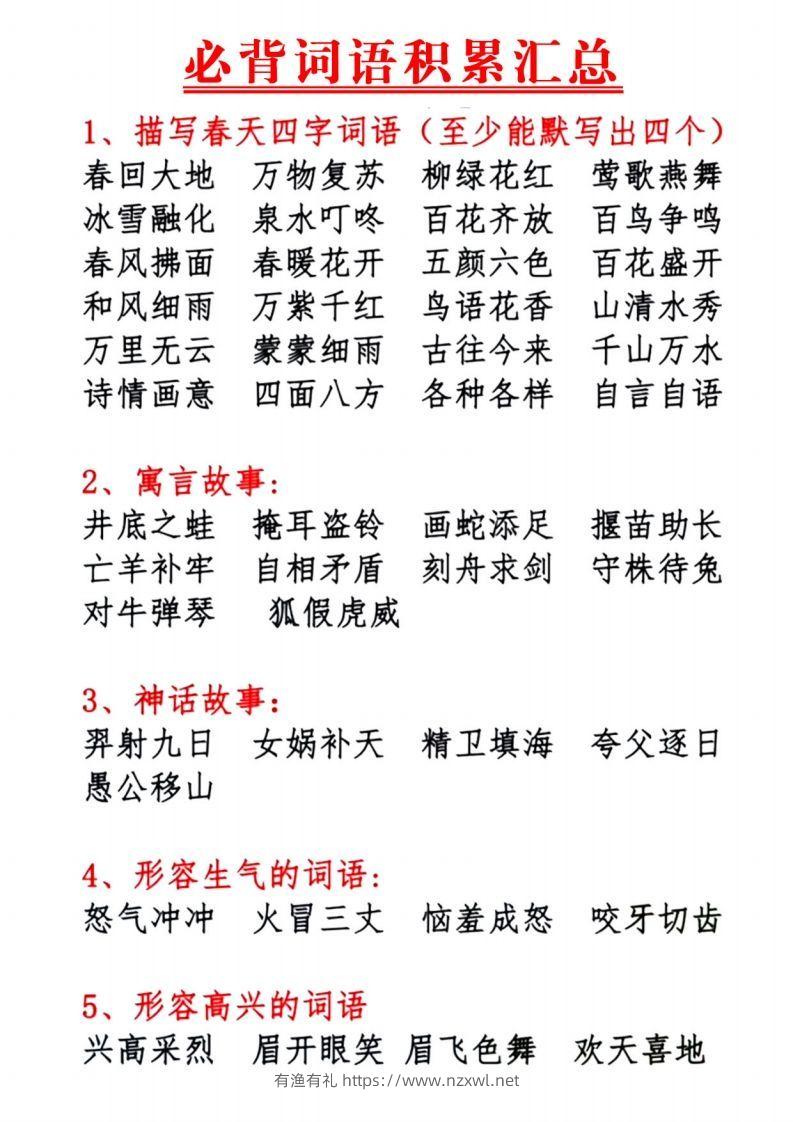 1.10【必背词语积累汇总】一下语文-有渔有礼