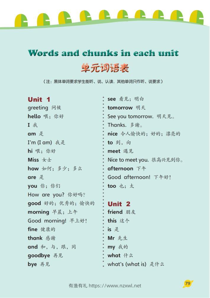 三上英语（鲁科版）单词表-有渔有礼