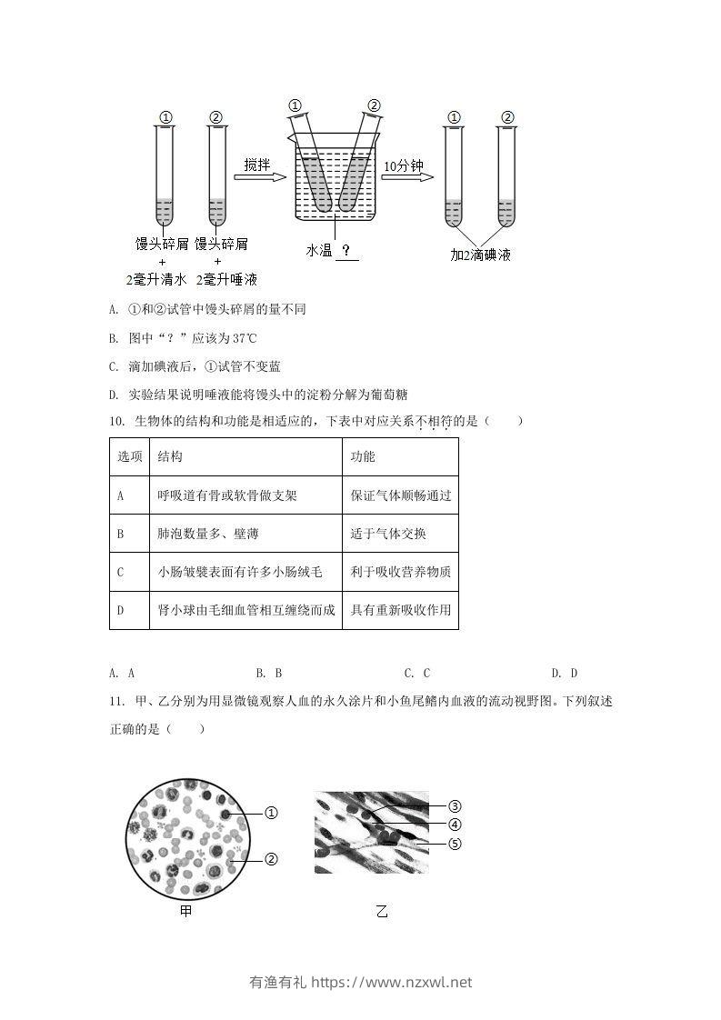 图片[3]-2024年吉林长春中考生物试题及答案(Word版)-有渔有礼