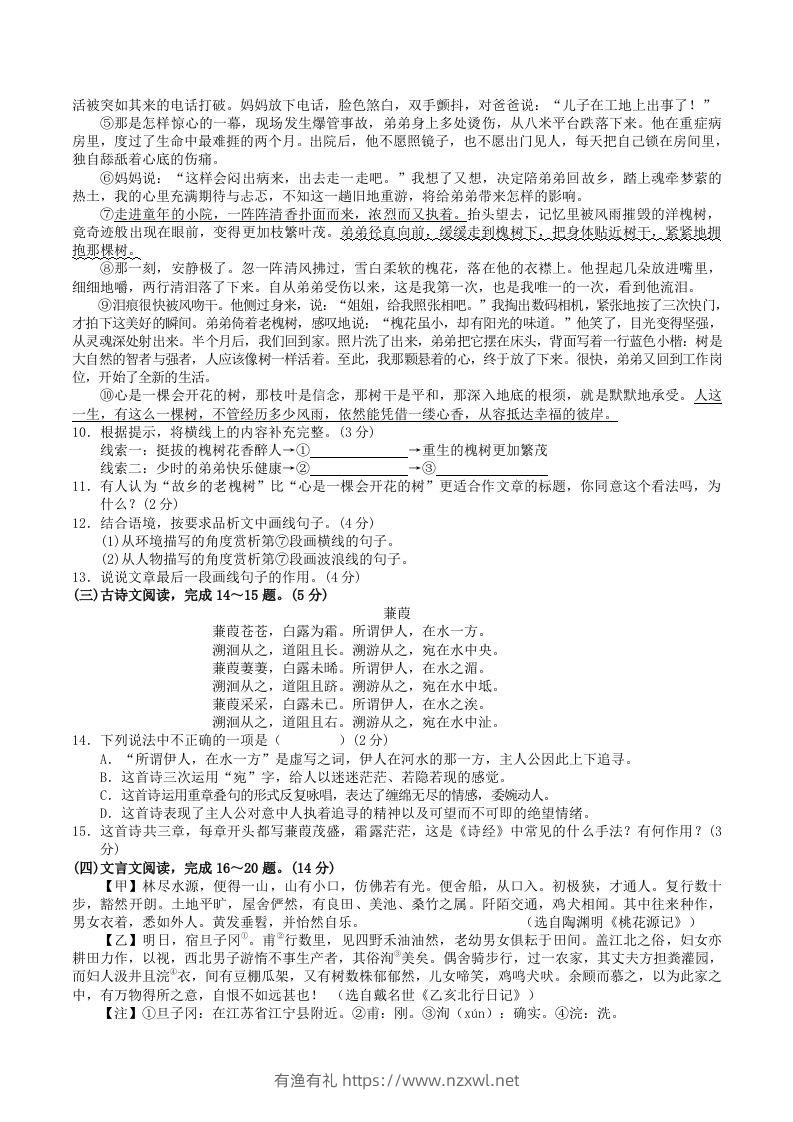 图片[3]-2023-2024学年广西河池市宜州区八年级下学期期中语文试题及答案(Word版)-有渔有礼