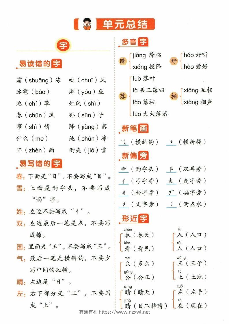 ❤一年级下册语文单元总结-有渔有礼