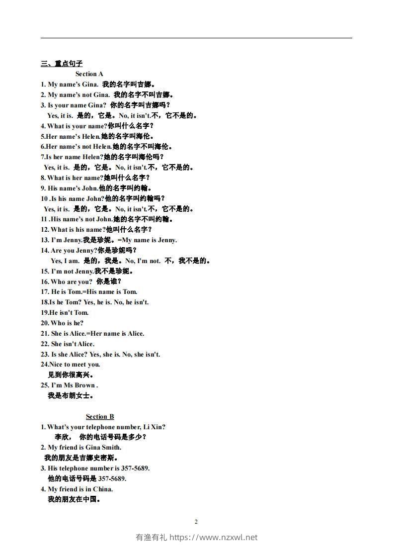 图片[2]-1.人教版七年级上英语Unit1复习提纲-有渔有礼