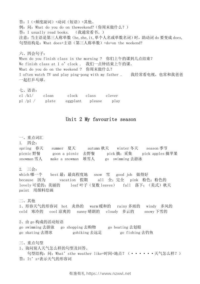 图片[2]-五年级英语下册五英下知识点21页（人教PEP版）-有渔有礼