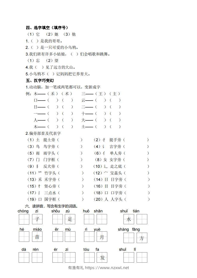 图片[2]-一上语文生字专项练习-有渔有礼