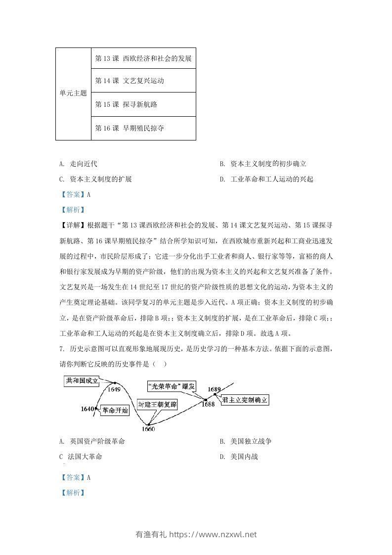 图片[3]-2021-2022学年山东省济南市高新区九年级上学期历史期末试题及答案(Word版)-有渔有礼