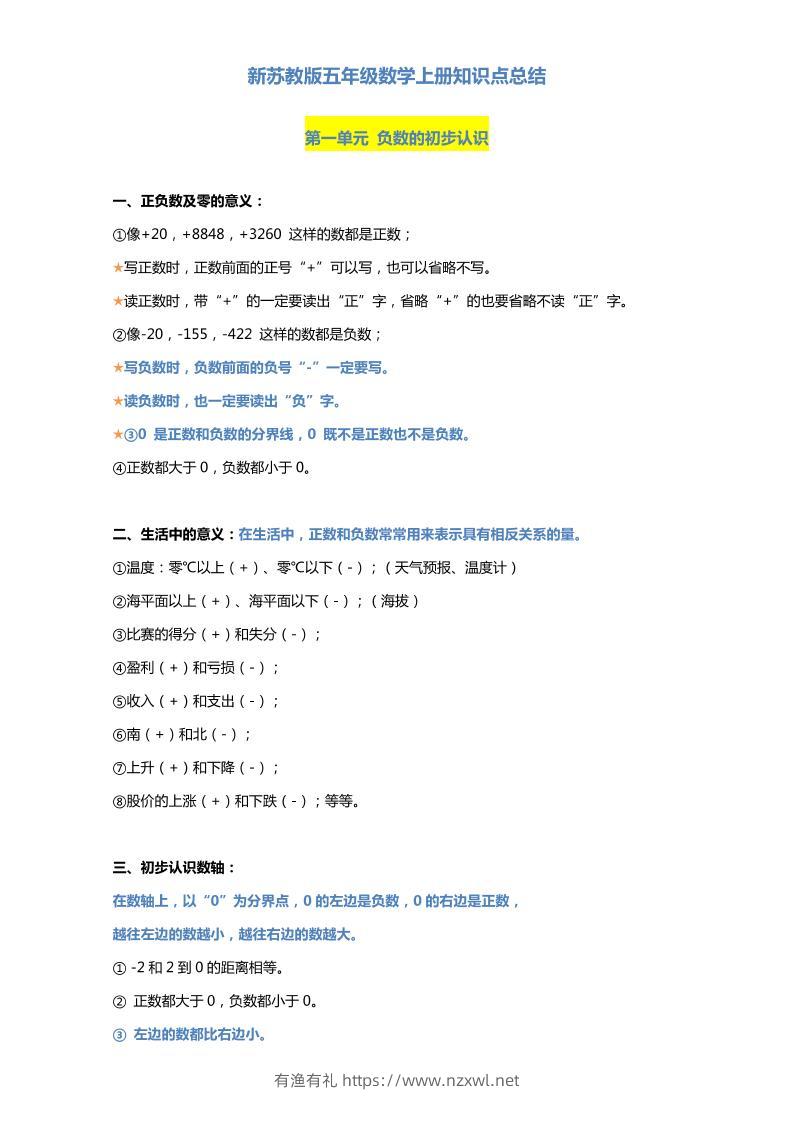 五上苏教版数学知识点汇总预习-有渔有礼