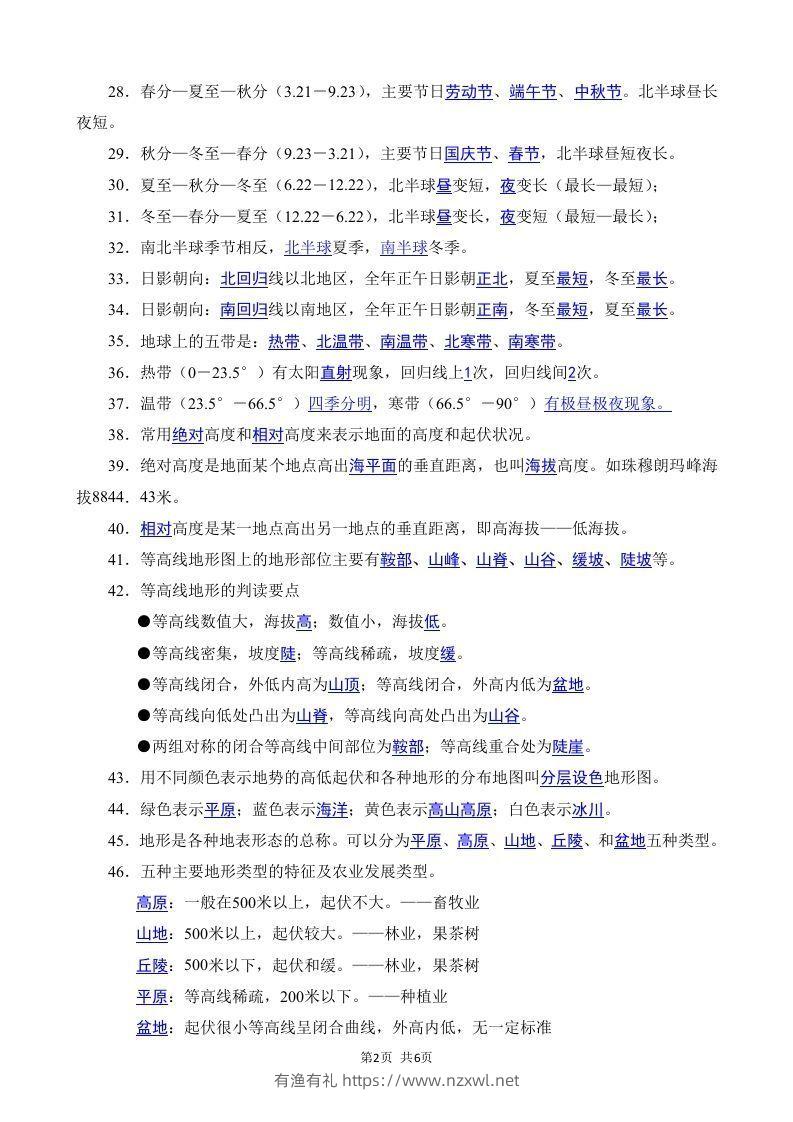 图片[2]-七年级（上册）地理每日一练小纸条答案版-有渔有礼