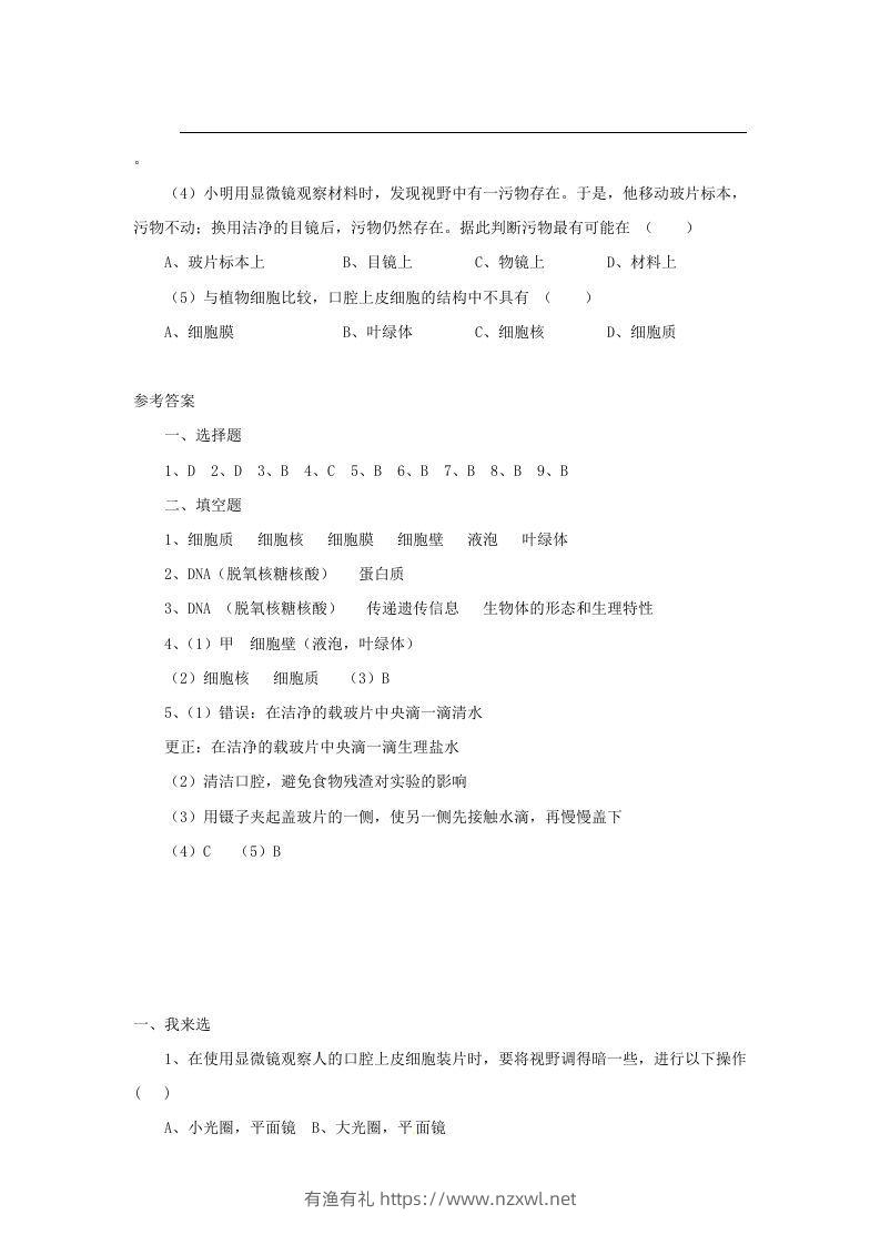 图片[3]-七年级上册生物第二单元第一章第三节试卷及答案(Word版)-有渔有礼