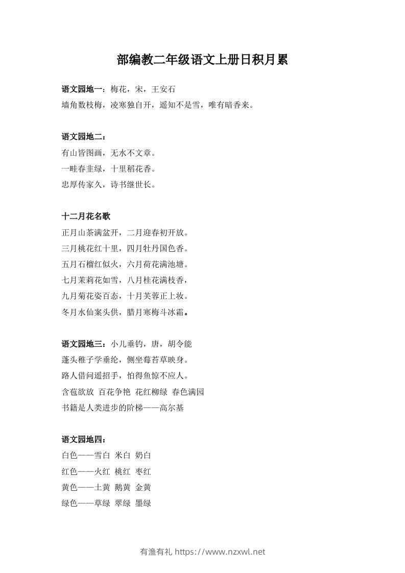 部编教二年级语文上册日积月累-有渔有礼