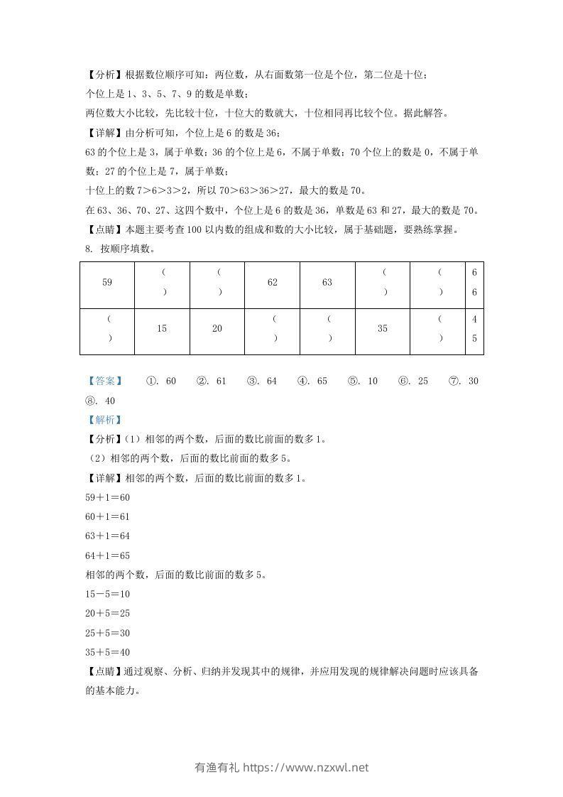 图片[3]-2020-2021学年江苏省徐州市铜山区一年级下册数学期中试题及答案(Word版)-有渔有礼