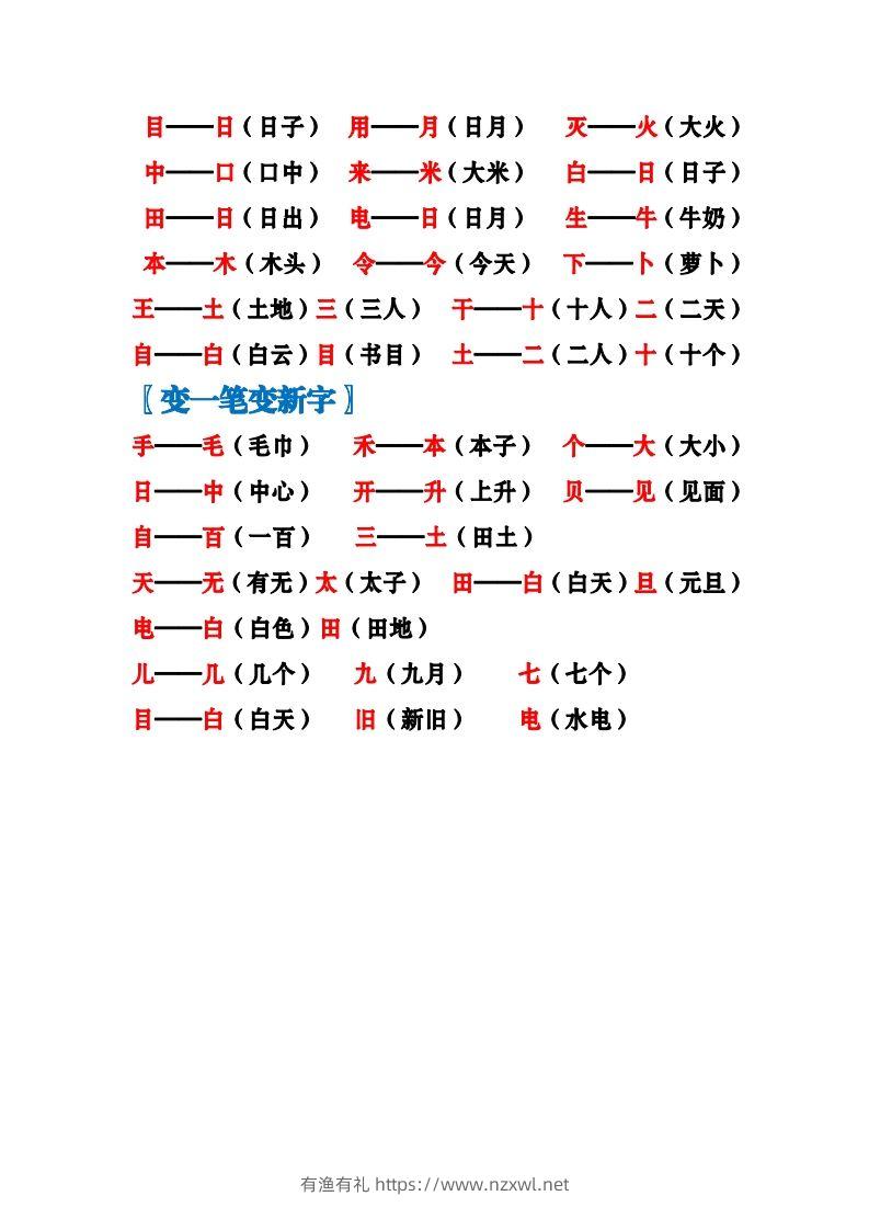 图片[2]-一上语文加加减减变新字梳理汇总+专项练习-有渔有礼