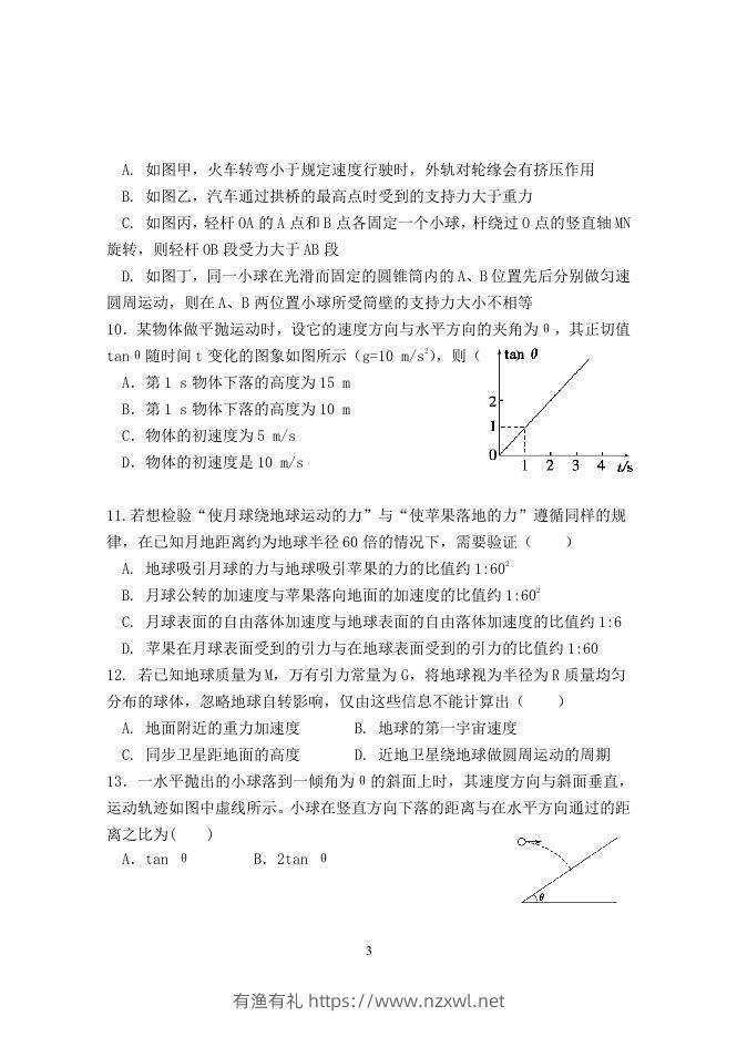 图片[3]-2020-2021年北京市延庆区高一物理下学期期中试卷及答案(Word版)-有渔有礼