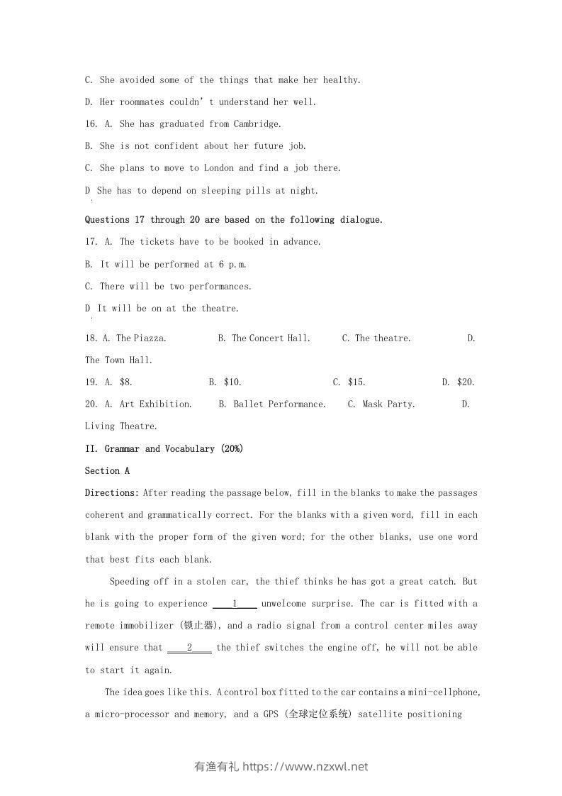图片[3]-2021-2022学年上海市金山区高三上学期期中英语试题及答案(Word版)-有渔有礼