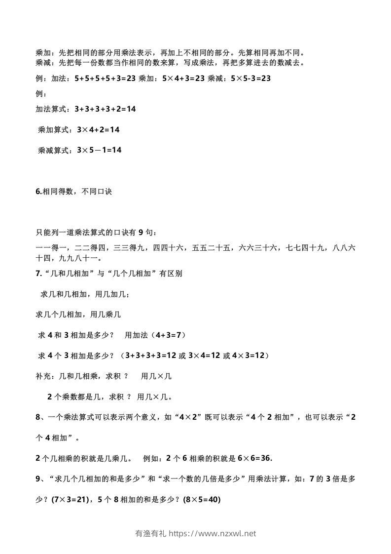 图片[2]-二上西师版数学重点知识点汇总预习()-有渔有礼