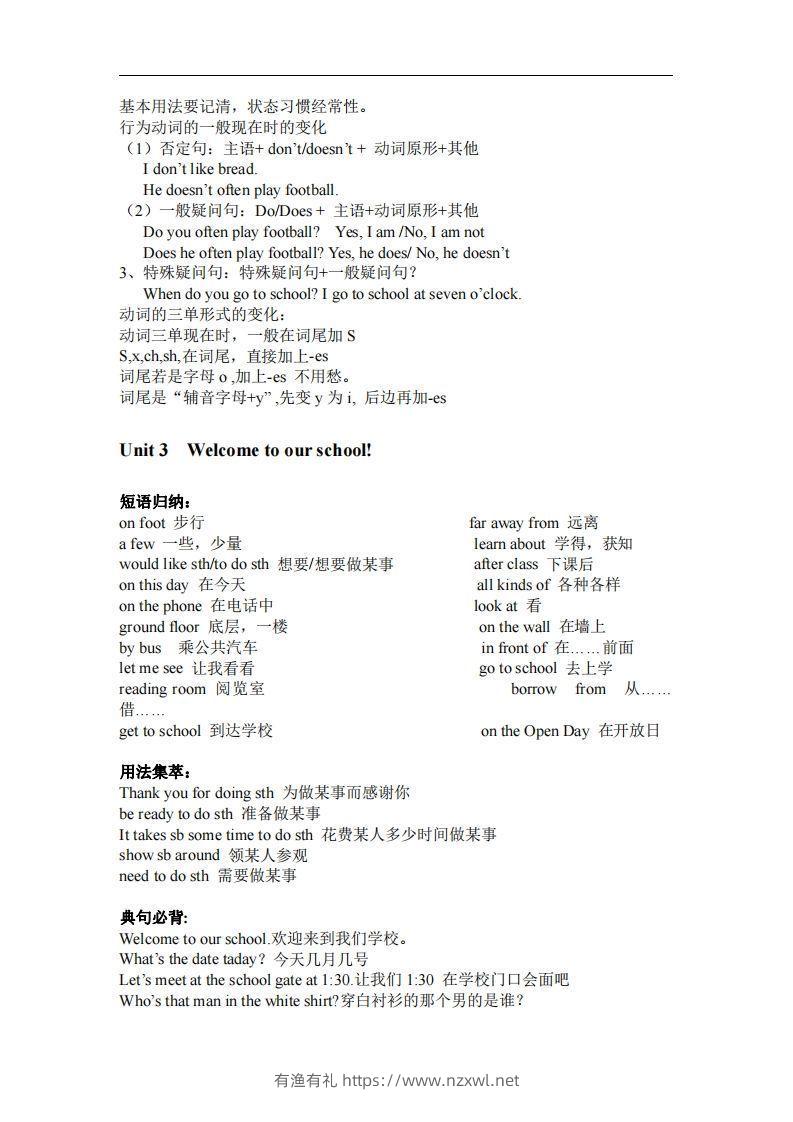 图片[3]-译林版英语七年级上册单元知识点总结-有渔有礼