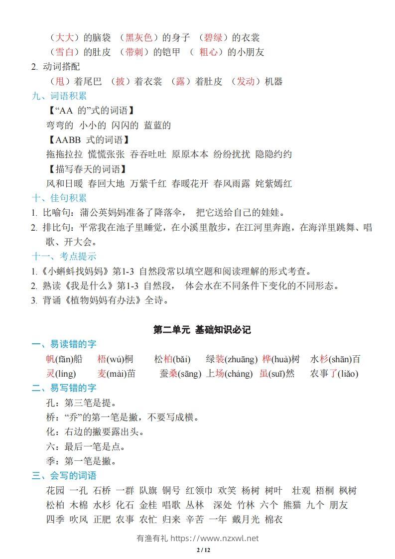 图片[2]-二年级上册语文：单元《基础知识必记》-有渔有礼