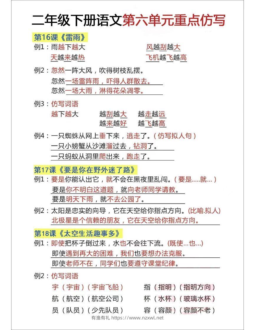 二下语文【第六单元重点仿写】-有渔有礼